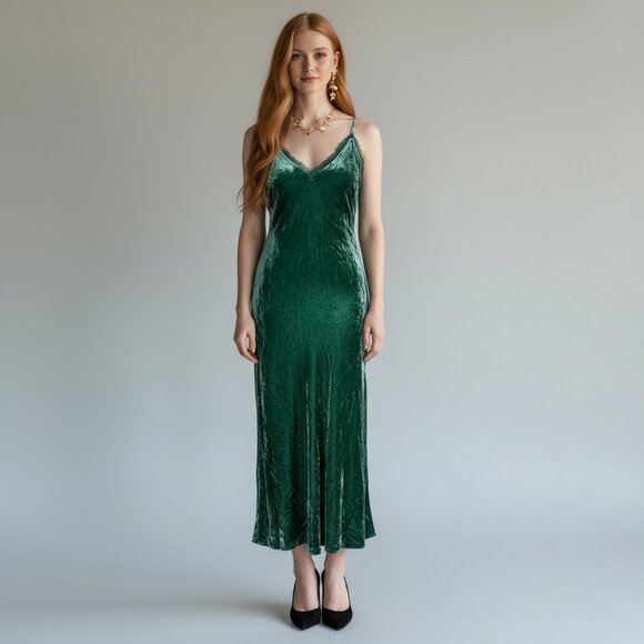 Frame Velvet Slip Midi Dress Sz S Green Silk Blend Fairy Event Glam Whimsigoth - Picture 1 of 15